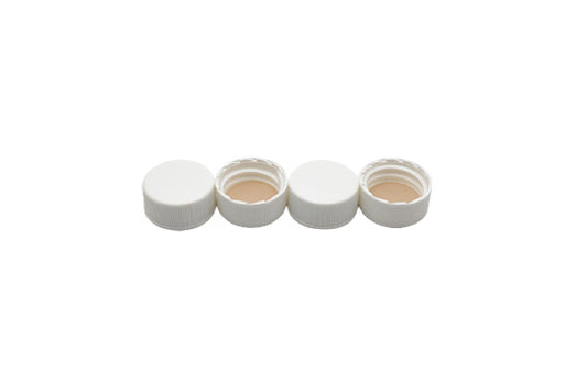 Screw Cap, 20-400, Closed Top, White PP, with Bonded 0.060" Thick Red PTFE/White Silicone Liner, Minimum Order Quantity of 10 Packages