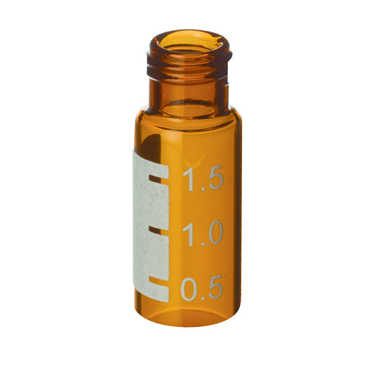 2.0 mL, 9 mm Short-Cap, Screw-Thread Vials with Grad Marking Spot, Amber, 1,000/pk