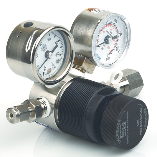 Regulator, Spectra/Linde, Mini SS High Purity 1 Stage Regulator for 6A Cylinder - CGA 180 (0-100psig)