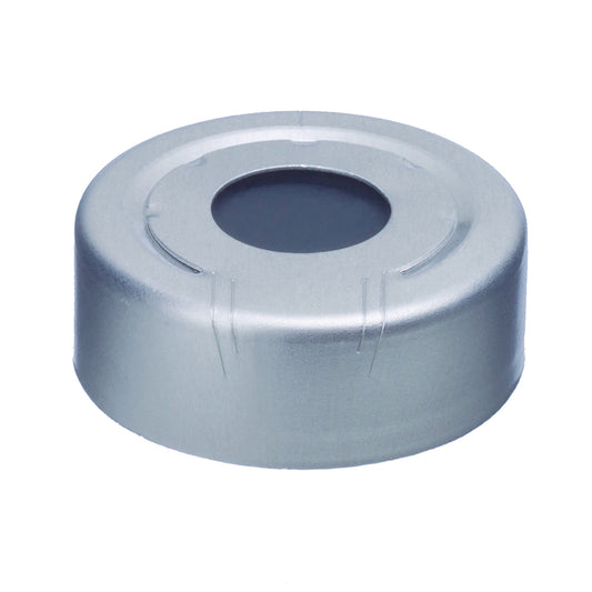 20 mm Aluminum Crimp-Top Pressure Release Seals and PTFE/Gray Butyl Rubber Septa, Silver, 1,000/pk