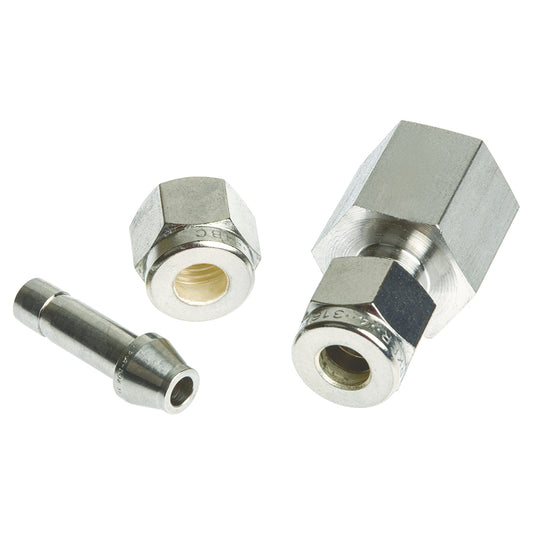 Ashcroft Gauge Connector to Canister Valve, SS, connects 1/4" male NPT to 1/4" male compression fitting