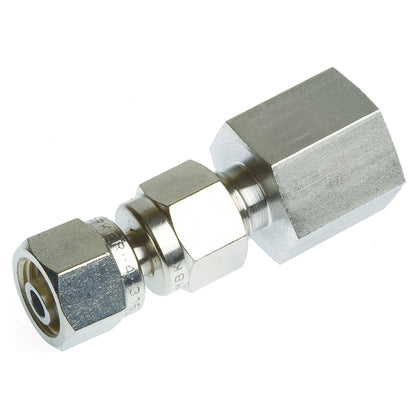 Ashcroft Gauge Connector to Canister Valve, SS, connects 1/4" male NPT to 1/4" male compression fitting