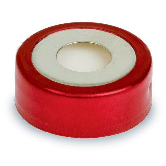 20 mm Magnetic Crimp Cap, Red Bi-Metal, 3 mm PTFE/Silicone, Septum w/8 mm Hole,  1,000/pk