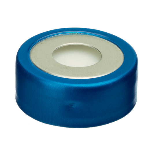 20 mm Magnetic Crimp Cap, Blue Bi-Metal, 3 mm PTFE/Silicone, Septum w/8 mm Hole, 100/pk