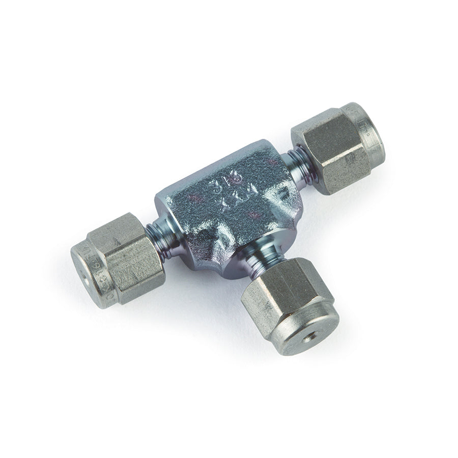 Swagelok Fitting, 1/16" Tee, Siltek/Sulfinert Treated, Swagelok # SS-100-3, ea.
