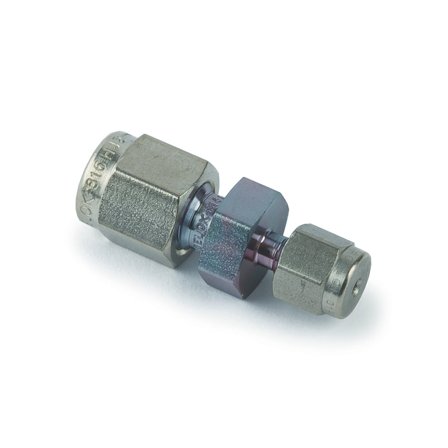 Swagelok Fitting, 1/8" to 1/16" Reducing Union, Siltek/Sulfinert Treated, Swagelok # SS-200-6-1, ea.
