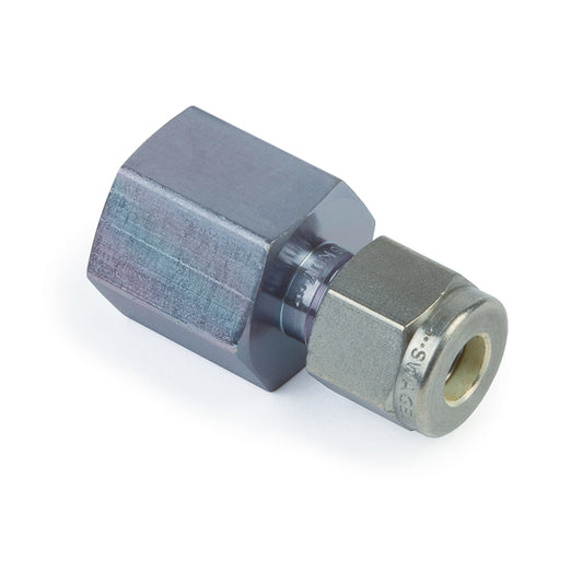 Swagelok Fitting, 1/4" to 1/4" NPT Female Connector, Siltek/Sulfinert Treated, Swagelok # SS-400-7-4, ea.