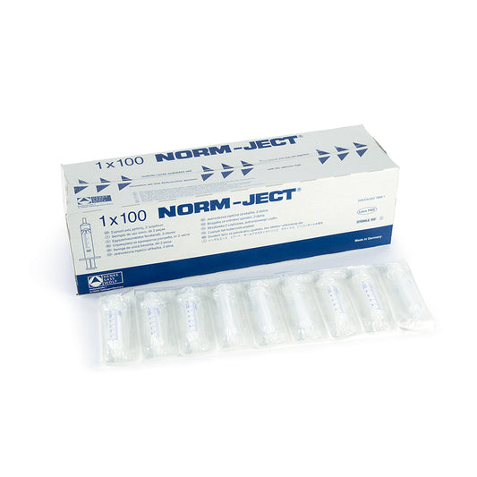 Norm-Ject Plastic Syringe, 5mL Luer Slip Centric Tip, 100/pk