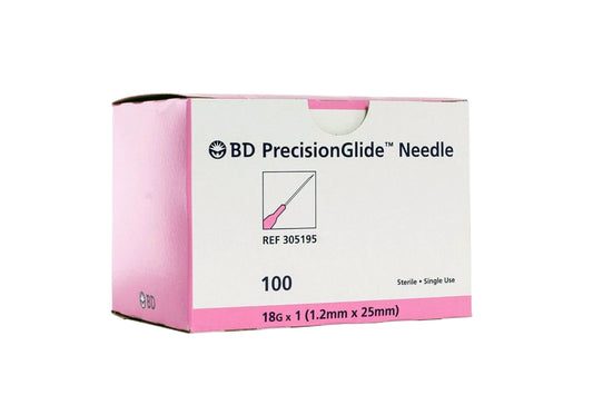 BD Precision Glide Hypodermic Needles, 18 Gauge x 1", Sterile, 100/pk