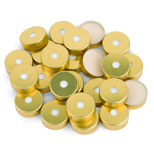 20 mm Magnetic Crimp Cap w/PTFE/Silicone Septum (tan/white) with 5 mm Hole, 100/pk