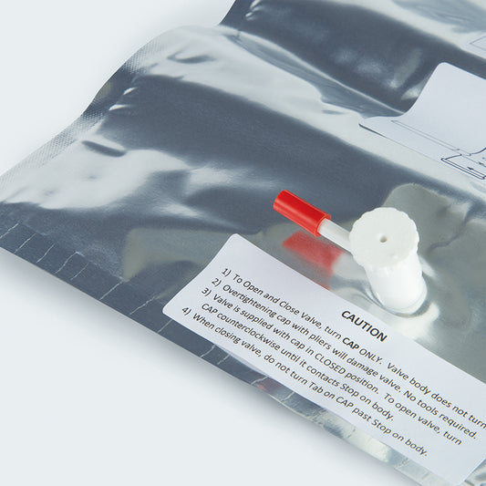 Gas Sampling Bag, Multi-Layer Foil, 12L, 13"x 24" w/polypropylene combo valve & septum, 1 eyelet, 5/pk