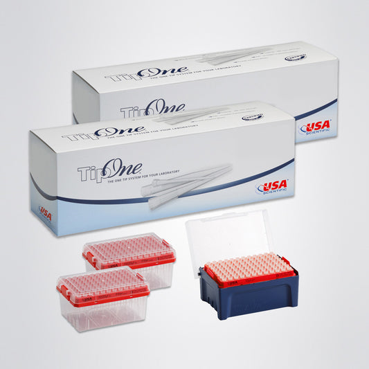 Tipone® 1000 µL XL Filter Tip Refill Starter Pack. Includes One Box with Ten Racks of Filter Tips and One Box of Ten Filter Tip Refill Cassettes (Total 1920 Tips). Sterile.