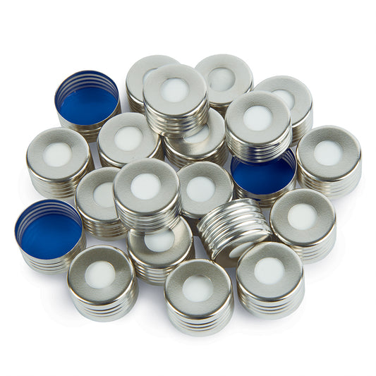 18 mm Magnetic Screw-Thread Headspace Caps and Blue PTFE/Silicone, 1.5 mm thick Septa for SPME, 100/pk