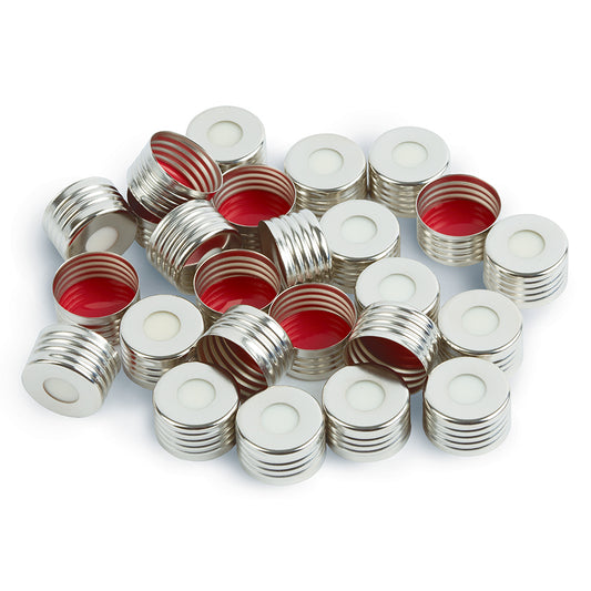 18 mm Magnetic Screw-Thread Headspace Caps and Red PTFE/Silicone, 1.9 mm thick Septa, 1,000/pk