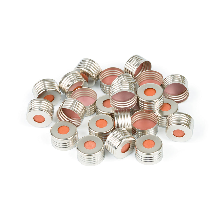 18 mm Magnetic Screw-Thread Headspace Caps and PTFE/Red Chlorobutyl Septa, 1,000/pk
