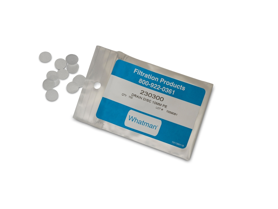 Whatman Polyester Drain Disc, 47 mm, PE, membrane filter accessories, 100/pk