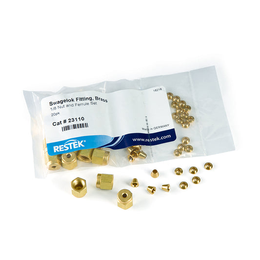Swagelok Fitting, 1/8" Nut & Ferrule Set, Brass, 20/pk