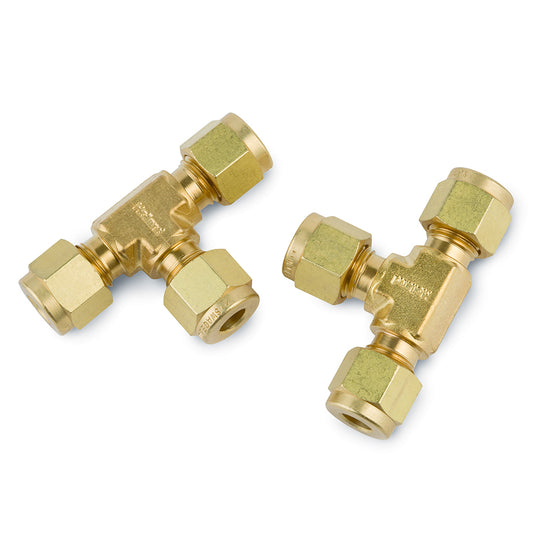 Swagelok Fitting, 1/4" Tee, Brass, 2/pk