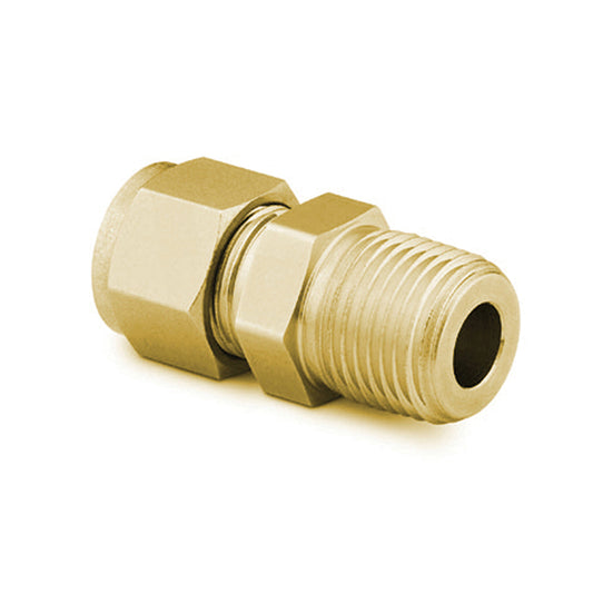 Swagelok Fitting, 1/4" to 1/8" NPT Male Connector, Brass, 10/pk
