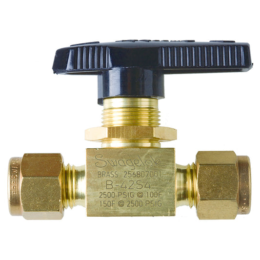 Swagelok Valve, 1/4" Ball, Brass, ea.