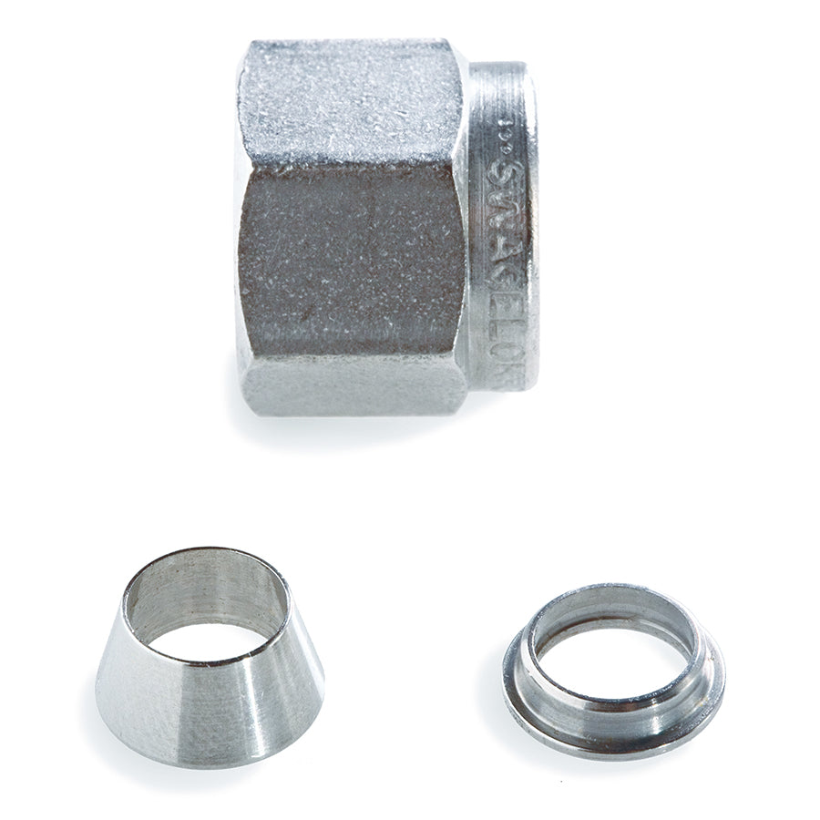Swagelok Fitting, 1/4" Nut & Ferrule Set, Stainless Steel, 5/pk