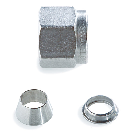 Swagelok Fitting, 1/4" Nut & Ferrule Set, Stainless Steel, 5/pk