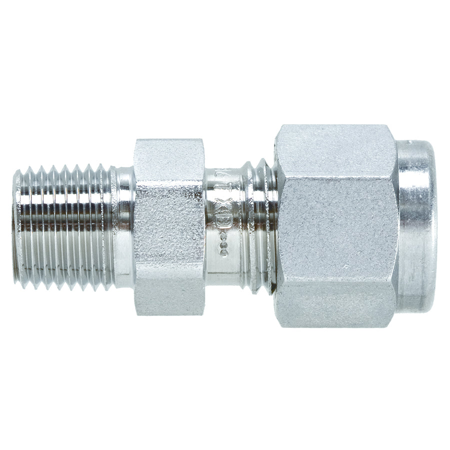 Swagelok Fitting, 1/4" to 1/8" NPT Male Connector, Stainless Steel, 2/pk