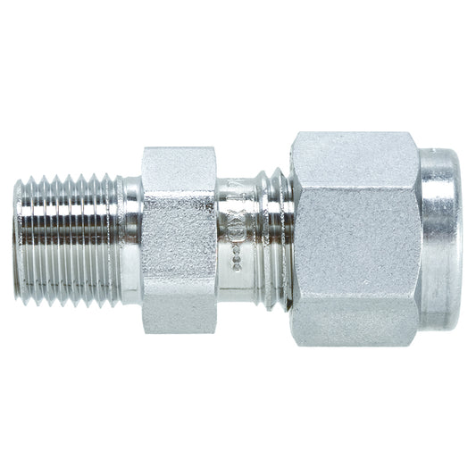 Swagelok Fitting, 1/4" to 1/8" NPT Male Connector, Stainless Steel, 2/pk