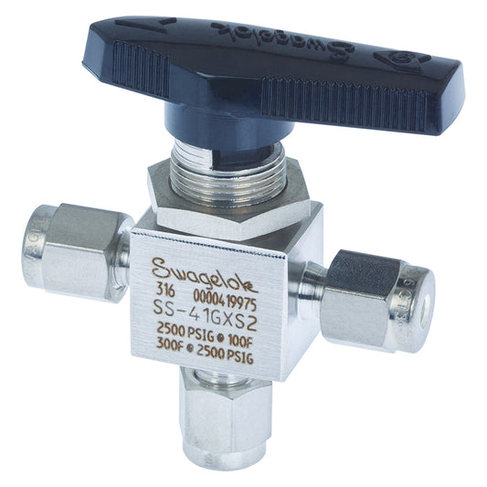 Swagelok Valve, 1/8" 3-Way Ball, Stainless Steel, ea.