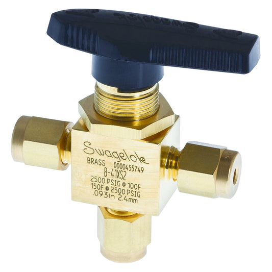 Swagelok Valve, 1/8" 3-Way Ball, Brass, ea.