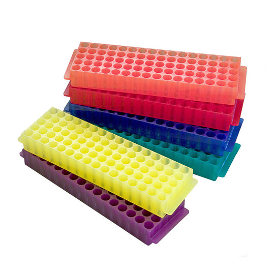 Polypropylene 80-Place Tube Rack, Mixed Neon Colors, 9 In L x 2 5/8 In W x 1 1/8 In H, 7/Pack