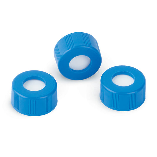 Caps, Short Screw, 9 mm Blue Ribbed PTFE/Silicone Lined for Agilent 7693A, 1,000/pk