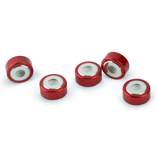 SPME Vial Cap, 20 mm, Red, Bi-Metal Crimp with MicroCenter PTFE/Silicone Septa, 100/pk