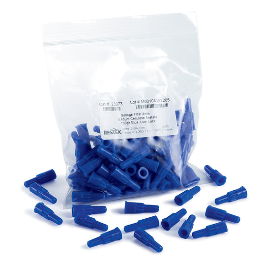 4 mm Syringe Filter, 0.45um, Cellulose Acetate, blue, luer-lock, 100/pk