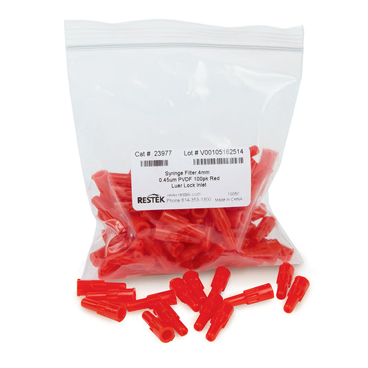 4 mm Syringe Filter, 0.45um, PVDF, red, 100/pk