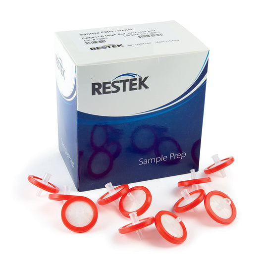 30 mm Syringe Filter, 0.22um, Cellulose Acetate, red, luer-lock, 100/pk