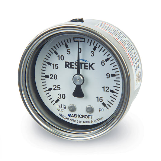 Gauge, Vacuum/Pressure 30" to 15 psig compound 1/8" NPT CBM, 2" diam, SS