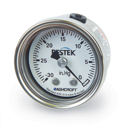 Gauge 30" to 0 psig Vacuum 1/8" NPT CBM, 1-1/2" diam, 316 SS, Lexan lens