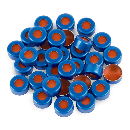 2.0 mL, 11 mm Aluminum Crimp-Top Seals with PTFE/Red Rubber Septa, Blue, 1,000/pk