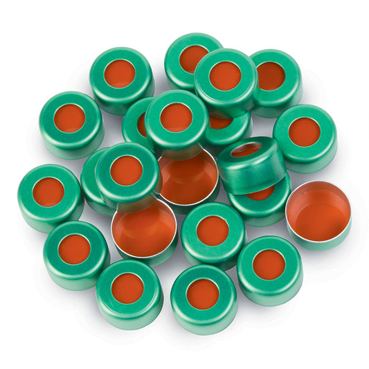 2.0 mL, 11 mm Aluminum Crimp-Top Seals with PTFE/Red Rubber Septa, Green, 1,000/pk