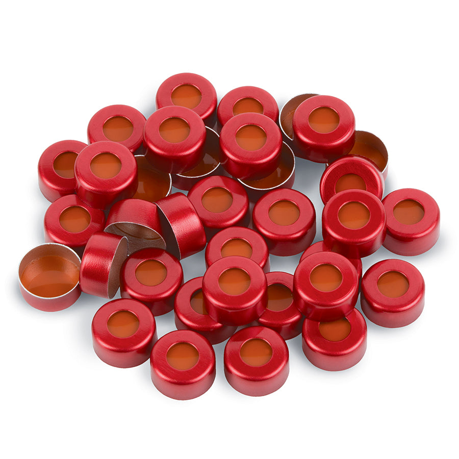 2.0 mL, 11 mm Aluminum Crimp-Top Seals with PTFE/Red Rubber Septa, Red, 100/pk