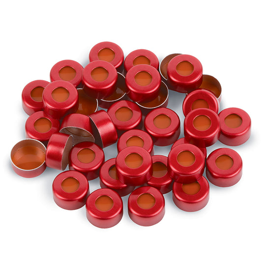 2.0 mL, 11 mm Aluminum Crimp-Top Seals with PTFE/Red Rubber Septa, Red, 1,000/pk