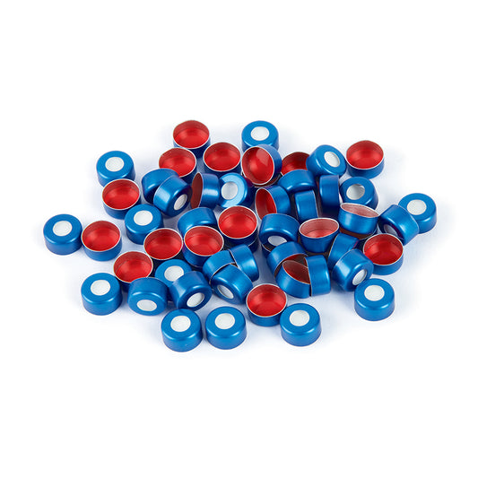 2.0 mL, 11 mm Aluminum Crimp-Top Seals with PTFE/Silicone Septa, Blue, 1,000/pk