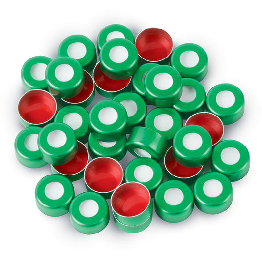 2.0 mL, 11 mm Aluminum Crimp-Top Seals with PTFE/Silicone Septa, Green, 1,000/pk