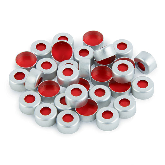 2.0 mL, 11 mm Aluminum Crimp-Top Seals with PTFE/Silicone/PTFE Septa, Silver, 100/pk