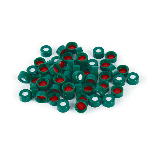 Caps, Short Screw, 9 mm, PTFE/Silicone Septa, Green, 1, 000/pk