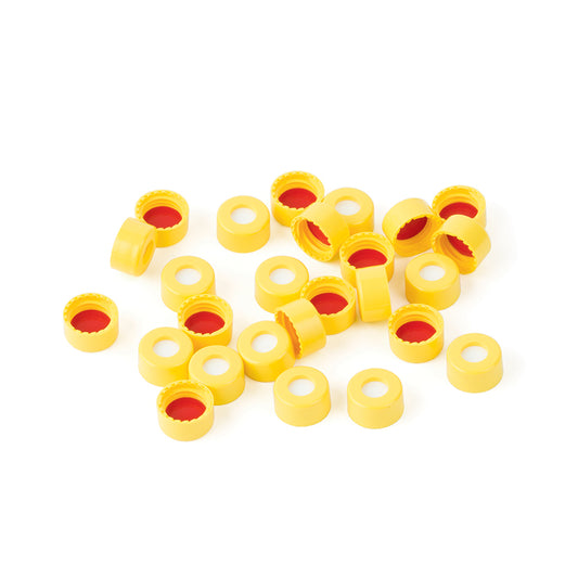 Caps, Short Screw, 9 mm, PTFE/Silicone Septa, Yellow, 1, 000/pk