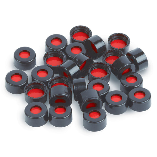 Caps, Short Screw, 9 mm, PTFE/Silicone/PTFE Septa, Black, 1, 000/pk