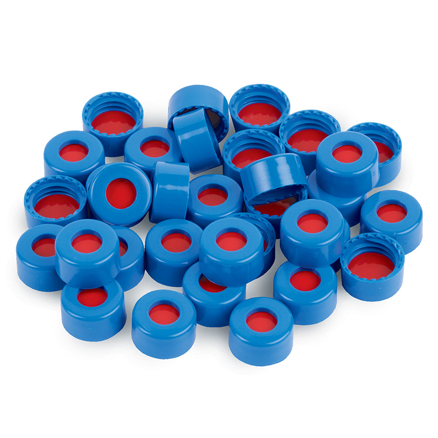 Caps, Short Screw, 9 mm, PTFE/Silicone/PTFE Septa, Blue, 1, 000/pk