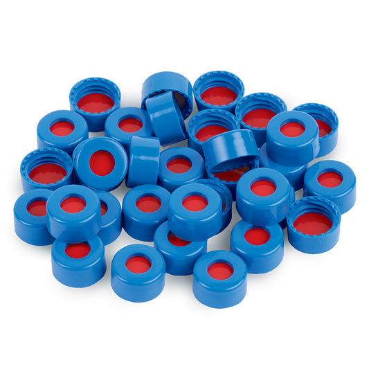Caps, Short Screw, 9 mm, PTFE/Silicone/PTFE Septa, Blue, 1, 000/pk